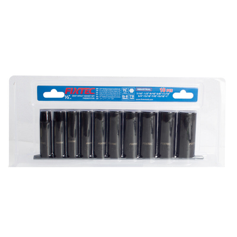 10-Piece 1/2" Deep Impact Socket Set (Metric) - Fixtec