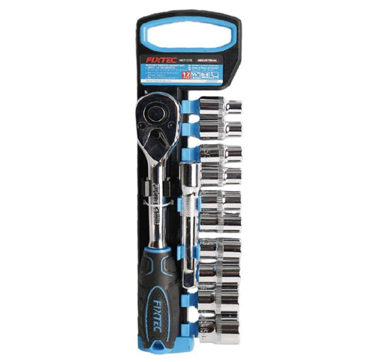 12-Piece 1/2" Ratchet & Socket Set – for Nut & Bolt Fastening - Fixtec