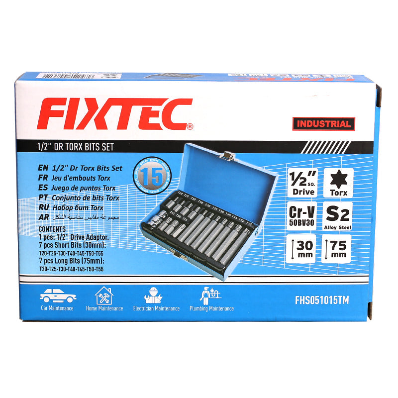 15-Piece 1/2" Drive Torx Bit Set - Fixtec