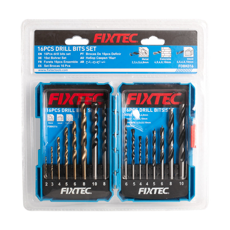 16-Piece Drill Bit Set (Metal / Masonry / Wood) - Fixtec