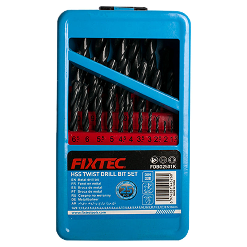25-Piece HSS Drill Bit Set (1-13mm) - Fixtec