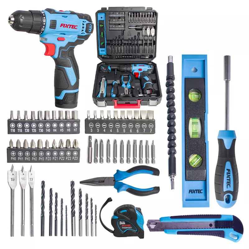 12V Cordless Drill Set with 60PCS Accessories - Fixtec